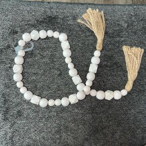 * Distressed White Wood Beaded Jute Twine With Tassels Garland Decor NEW